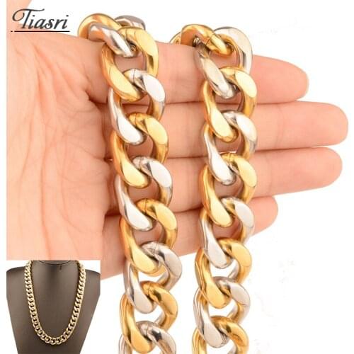 Tiasri 15mm Jewelry On The Neck Mens Necklace Bracelet Gothic Style High Quality Stainless Steel Cuban Link Chain Wholesale