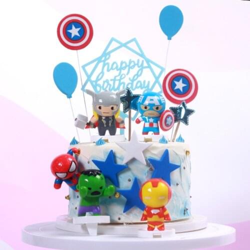 Disney Marvel superheroes Toys birthday decoration Hulk Captain Iron man Thor Cake Mini Figurine ornaments Toys For Kids Gifts