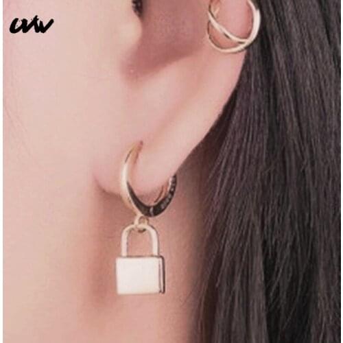 UVW302 2pc Fashion Stainless Steel Round Hoop Pedlock Earrings for Women Silver Color Pendientes Fashion Accessories Brincos