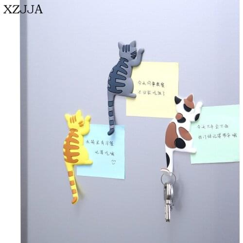 XZJJA Cute Cartoon Cat Fridge Magnet Hooks Portable Keys Sundries Hanger Cute Leave Message Stickers Home Decor Magnetic Hooks