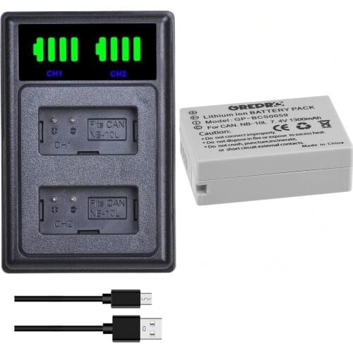 NB-10L NB10L Battery + Type-C NB 10L Battery Charger for Canon PowerShot SX40HS SX50HS SX60HS SX40 SX50 100D G1X G15 G16