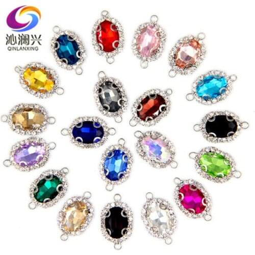 Factory sales 10x14mm 10pcs oval shape top quality Glass Crystal buckle,silver sew on rhinestones,Diy/Clothing accessories