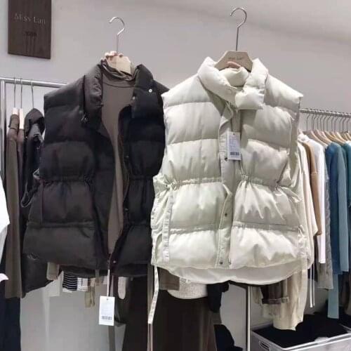 2021 Cotton body Warmer Vest Women Plus Size Thick Down Cotton Vest Zipper Beige Black Waistcoat Winter Warm Sleeveless Jacket