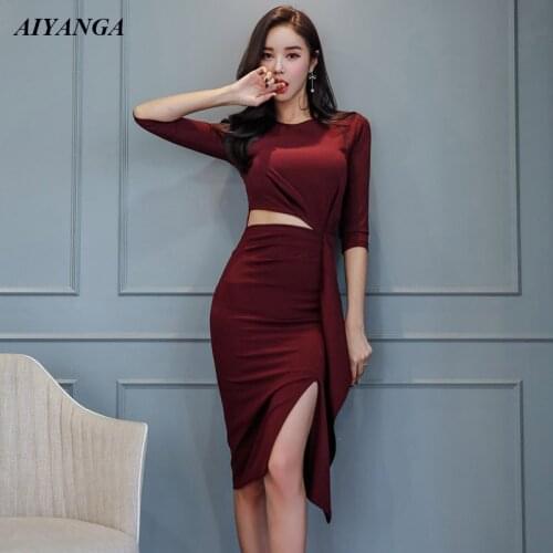 Women Sexy Dress For Women 2019 Spring Summer Dresses Women Elasticity Slim Package Hip Split Dress Medium Long Style Female