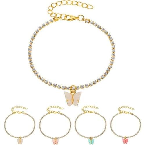 1pc Fashion Butterfly Pendant Anklet Rhinestone Decor Adjustable Ankle Bracelet Beach Foot Chain For Women Jewelry Accessories