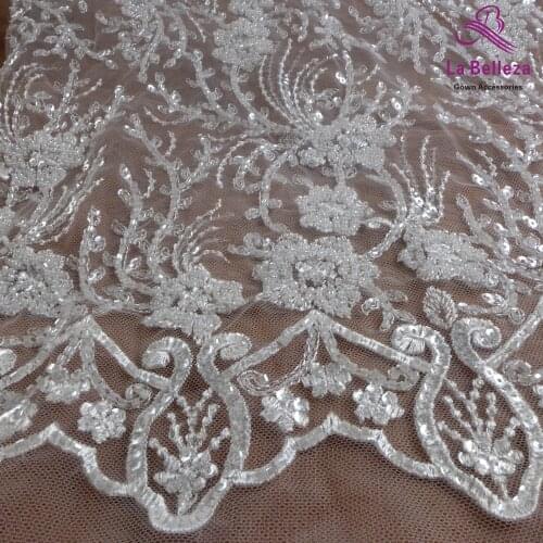 1 yard off white bridal fabric polyester Sequins beaded embroidery wedding dress lace fabric