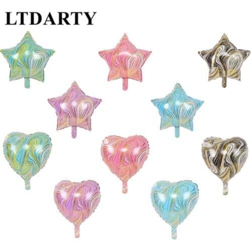 100pcs/18inch purple pink agate pattern aluminum five-pointed star heart balloon birthday party wedding decoration baby shower