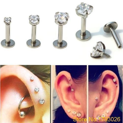 2Pcs Classic Designed Cubic Zirconia Tragus Lip Ring Cartilage Earring Tongue Studs 4TVM