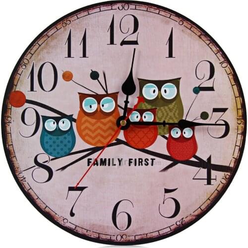 2017 Modern Design Wooden Wall Clock Owl Vintage Rustic Shabby Chic Home Office Cafe Decoration Art Large Watch Horloge Murale