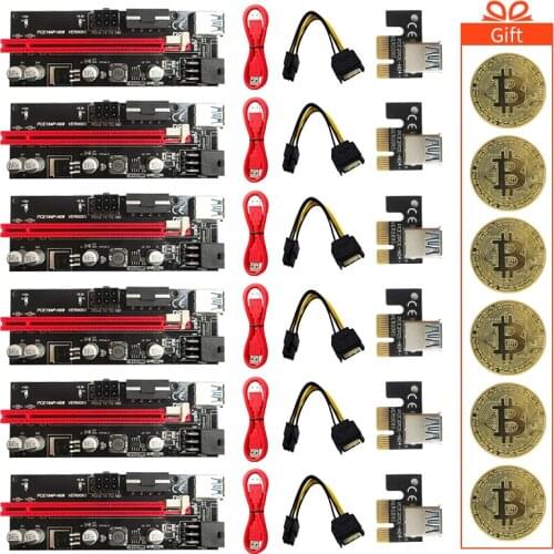6pcs VER009S USB 3.0 PCI-E Riser Express 1X 4X 8X 16X Extender Riser Adapter Card SATA 15Pin To 6 Pin Power Cable