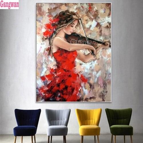 Girl playing the violin Full rhinestones pictures 3D Diamond painting Round 5D Square Diamond Embroidery Sale beauty Home decor