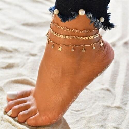Miss JQ Stars Anklets Jewelry Gold color Ladies Modern Beach Bohemian Simple Fashion Women Anklets Barefoot Sandals Foot Jewelry