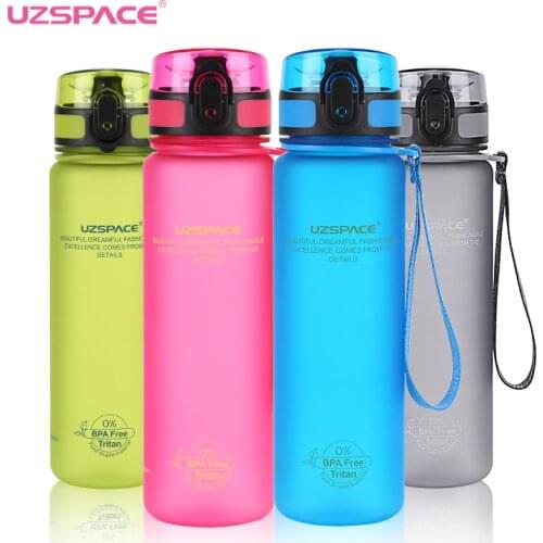 UZSPACE Sport Water Bottles Tritan Shaker Outdoor Travel Camping Hiking School Plastic Drink My Bottle for Water 500Ml/650ml/1L