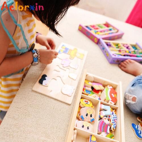 Wooden Puzzle Four Bears Changing Clothes Jigsaw Puzzle Toy Clothing Match Game Childrens Toys Developmental Baby Toy Child