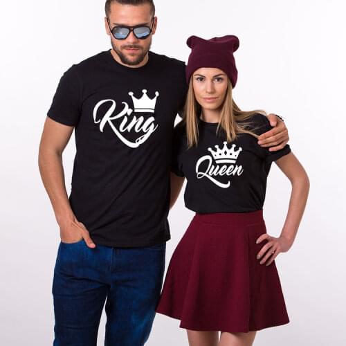 King Queen Couples T Shirt Crown Printing Couple Clothes Summer Casual O-neck T-shirt Tops Lovers Tee Shirt Outfist Clothing