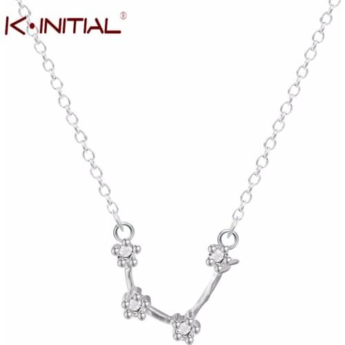 Kinitial Twelve Constellations Necklace Silver Color Aquarius Sign Astrology Necklaces & Pendants Women Zircon Jewelry
