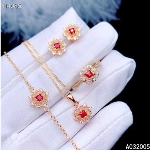 KJJEAXCMY Fine Jewelry 925 sterling silver inlaid natural ruby ring pendant earring bracelet set luxury supports test
