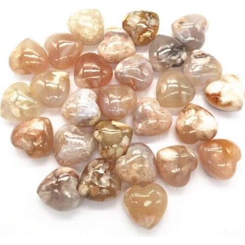 Crystal Heart Natural Flower agate Quartz hearts cherry blossom carnelian agate cardiac Shape Crystals Healing Gift