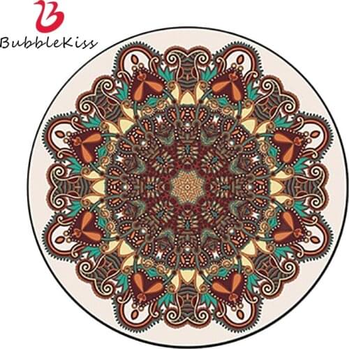 Bubble Kiss Classical Ethnic Style Round Carpet Colorful Geometric Pattern Carpets for Modern Living Room Non-Slip Bedside Rug