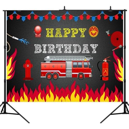 Lyavshi Firetruck Birthday Party Backdrop Fireman Fire Truck Firefighter Photography Background Boy Birthday Decor Photo Banner