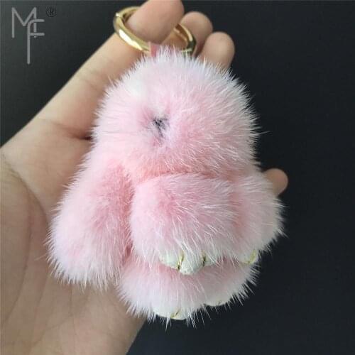 Magicfur - 8cm Pink Real Mink Fur Rabbit Cute Bunny Doll Keyring Handbag Purse Car Key ring Phone Keychain Pendant