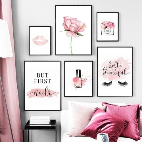 Fashion Flower Lipstick Bag Eyelashe Lips Wall Art Canvas Painting Nordic Posters And Prints Wall Pictures For Living Room Decor