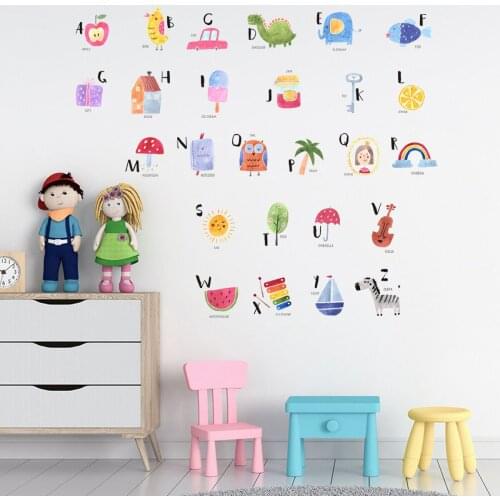 Cartoon 26 Letter Wall Stickers Kids Room Decor Decal Kindergarten Creative Alphabet Wall Decoration Sticker baby Room Wallpaper