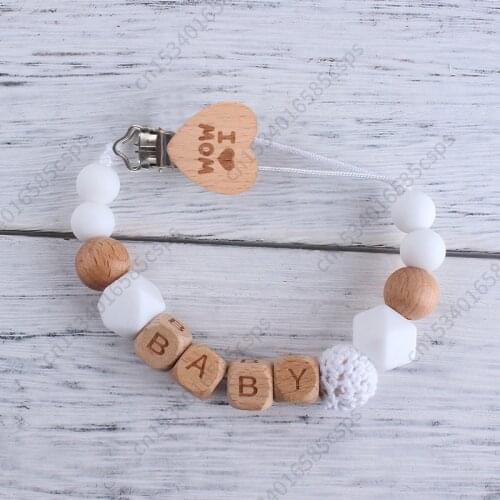 NEWEST Wooden Baby Pacifier Clip Personalised Name Pacifier Chain for Baby Teething Holder Soother Chew Baby Toy Dummy Clips