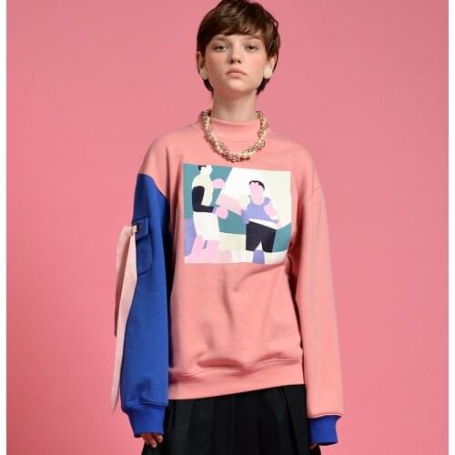 [New Arrival]YIZISToRe casual O-neck cotton loose pullovers printed jumpers for women in NAUGHTY series 2018(FUN KIK)