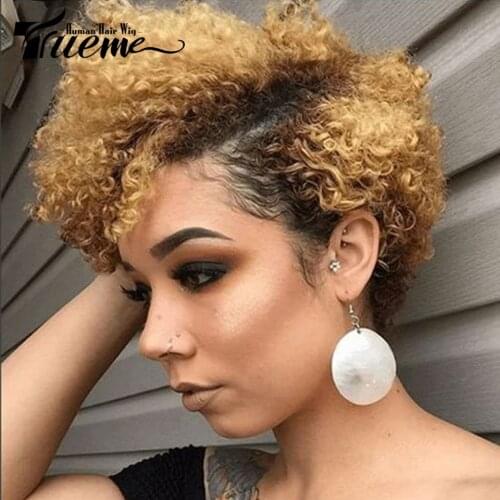 Trueme Curly Lace Front Wig Colored Short Curly Lace Human Hair Wigs For Black Women Mix Ombre Brown Jerry Curl Part Lace Wig