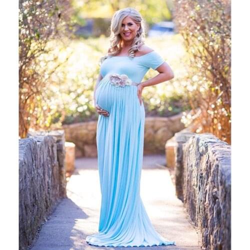 Maternity Dress For Photo Shooting Boat Neck Completely Closed In Front Dress Maternty Photography Props Cotton Pregnant Dress