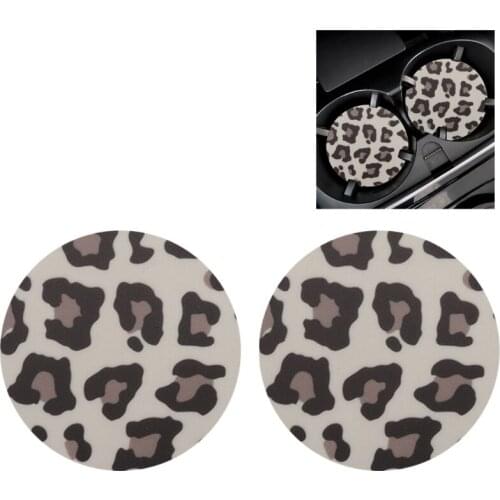 B36B Car Coasters Anti Slip Drinks Absorbent Tiger Leopard Print Sunflower Patterns Automotive Cup Holder Mat