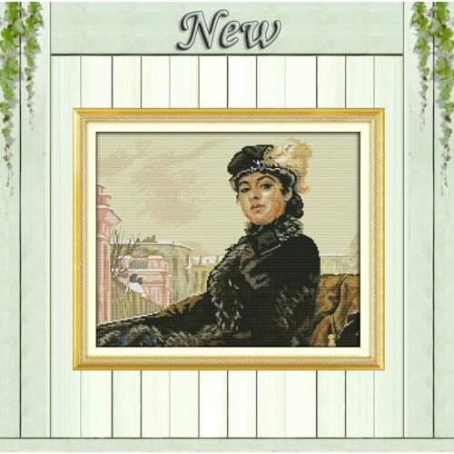 A young Russian girl,counted printed on the canvas DMC 14CT 11CT Cross Stitch kit,all embroidery needlework Sets,Girl Home Decor