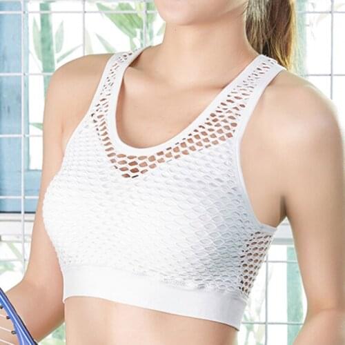 Mesh Sports Bra Hollow Out Sport Top Seamless Fitness Yoga Bras Women Gym Top Padded Running Vest Shockproof Push Up Crop Top