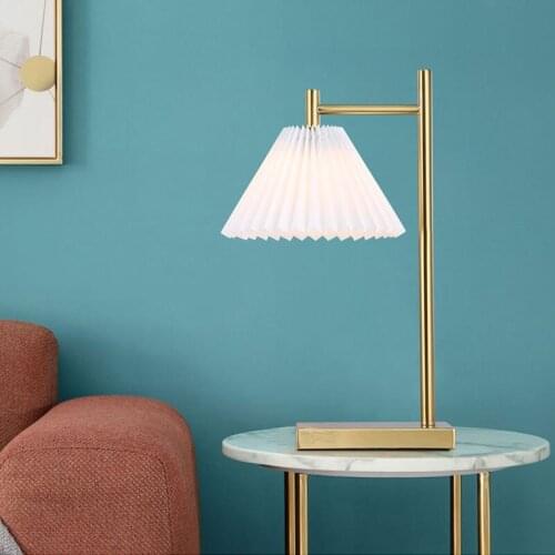 Modern Golden Pleated Table Lamp Study Bedroom Bedside Lamp Living Room Decoration Kitchen Dining Table Lighting Home Table Lamp