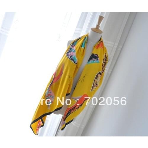 Super Large high-heeled shoes print Satin womens Wrap Scarf Shawl Stole Neckerchief Women 140*130cm 12 pcs/lot #3181