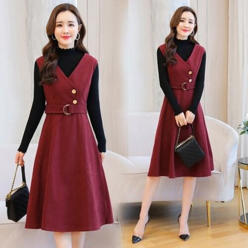 Sweater+Woolen Dress Winter Vintage Two-piece Suit 2021 Autumn Casual Women Wool Dress Sweater Party Bodycon Warm Black Vestidos