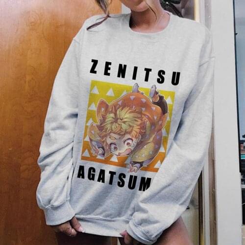 SUNOWE Autumn Winter Demon Slayer Long Sleeve Sweatshirt For Teens Casual Loose Crew Neck Print Pullover Sweatshirts Tops