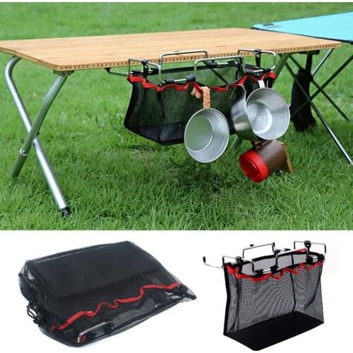 Outdoor Camping Barbecue Portable Storage Grid Stainless Steel Utensils Storage Mesh Bag Desk Organizer Housekeeping Basket