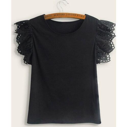 XL To 4XL Plus Size Women Blouse Black Summer Shirts Hollow Out Ruffles Casual Blusas Tops
