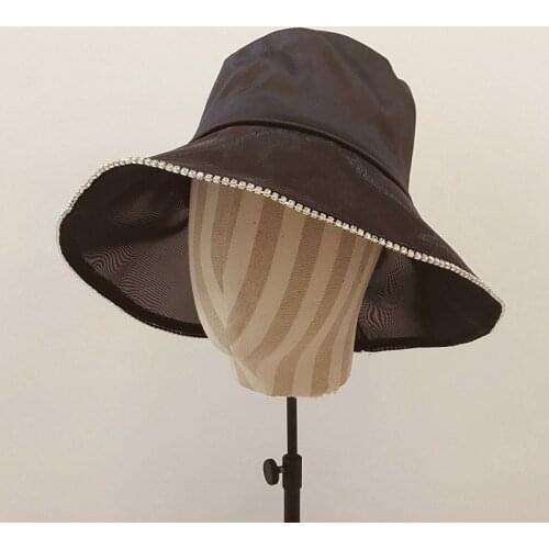 2020 Women Wide Brim Breathable Netting Rhinestone Summer Hat White Black Floppy Sun Hat Ladies Packable Bucket Travel Beach Hat