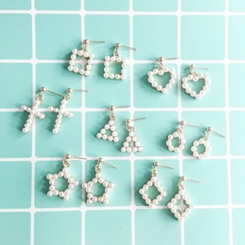 Hot Sale Girl Heart Pearl Earrings Love / Square / Round / Triangle / Pentagon / Cross Earrings Beautiful Cute Girl Jewelry