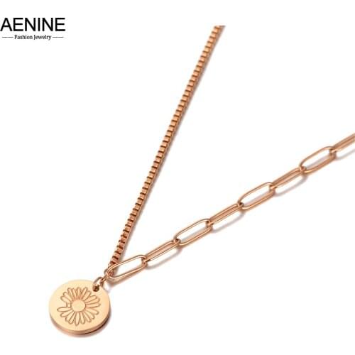 AENINE Fashion Small Daisy Flower Charm Pendant Necklace For Women Titanium Stainless Steel Bohemia Party Jewelry AN20140