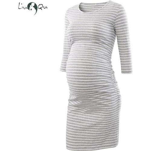 Liu & Qu Womens Maternity Ruched Side Dress Pregnancy Three Quarter Sleeve Mama Clothes Casual Boat Neck Wrap Dresses