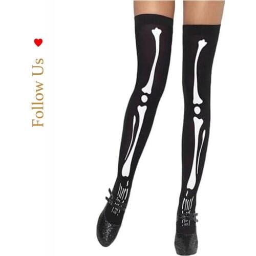 1 pair Halloween Skeleton Socks Prom Party Dress Up Bones Stockings Ghost Festival plays costume over knee stockings