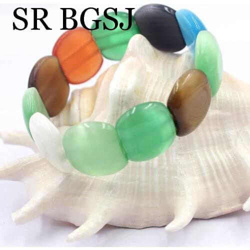 Free Shipping SR 16x20mm Christmas Gift Round Stretchy Woman Girl Jewelry Cat Eye Bracelet 7.5inch