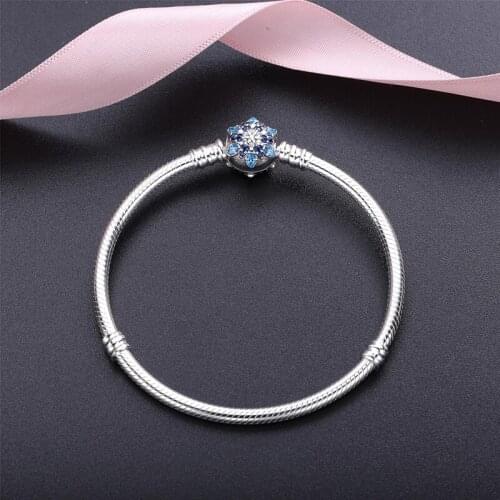 DoDoFly S925 Sterling Silver New Shiny Snowflake Button Basic Bracelet Fit Pan Charm Bracelets Pan Bracelets Women Jewelry