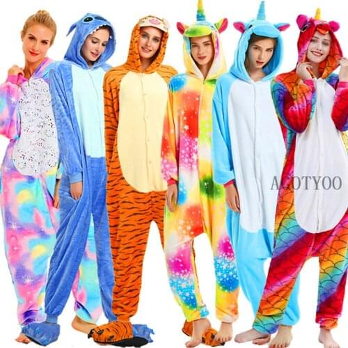 Unicorn Onesies Unisex Winter Stitch Onesies Women Men Nightwear Panda Anime Costumes Adults Flannel Sleepwear Pajamas