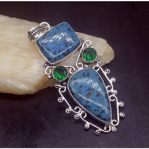 Gemstonefactory Jewelry Big Promotion 925 Silver Dalmatian Jasper Green Topaz Women Ladies Gifts Necklace Pendant 1006