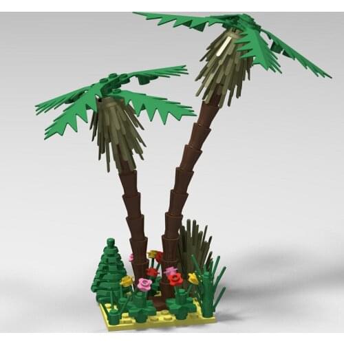 MOC City Street Scene Bricks Coconut Trees with Flower Plants by The Sea Building Blocks DIY Friends Home Series Toys for Kids